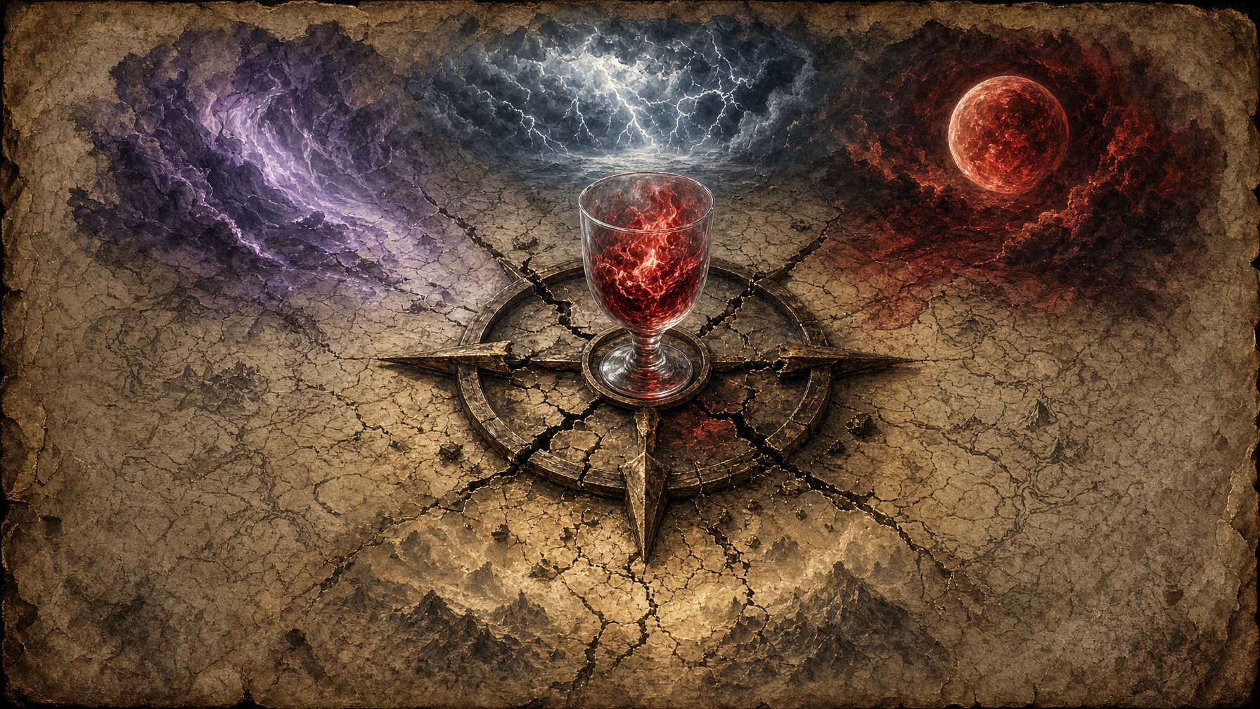 Four sectors, one glass. Ordinary combat does not create Chaos unless a rule says so. Destroying a site does.